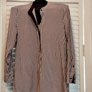 wine colored and white striped banana republic shirt.